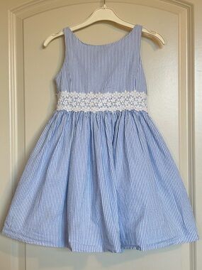Sz6 Polo Seersucker Crochet-Waist Sundress